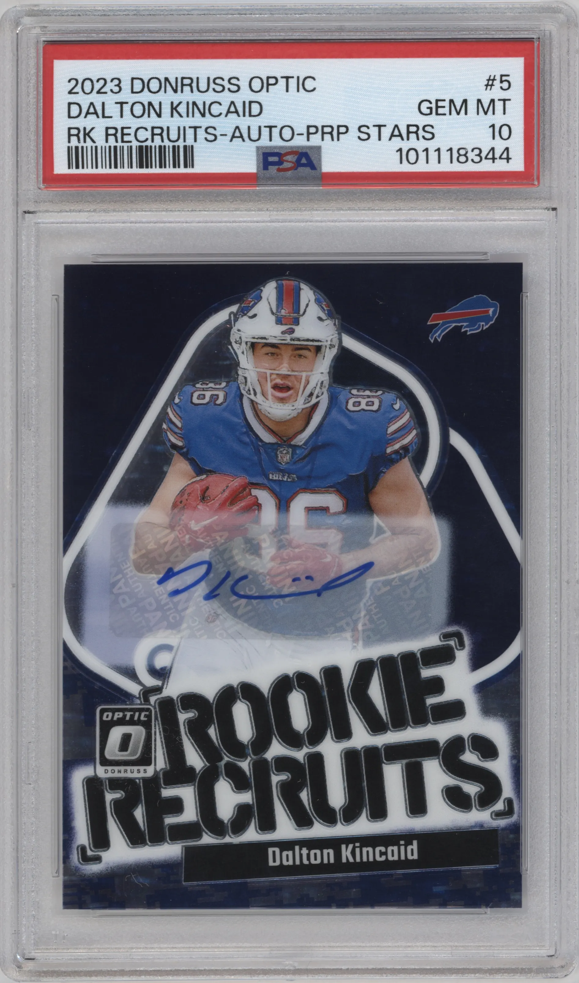 2023 Donruss Optic Rke.Recruits Auto Dalton Kincaid Purple Stars PSA 10