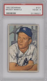 Mickey Mantle from the 1952 Bowman set graded by PSA and given an overall grade of 4.