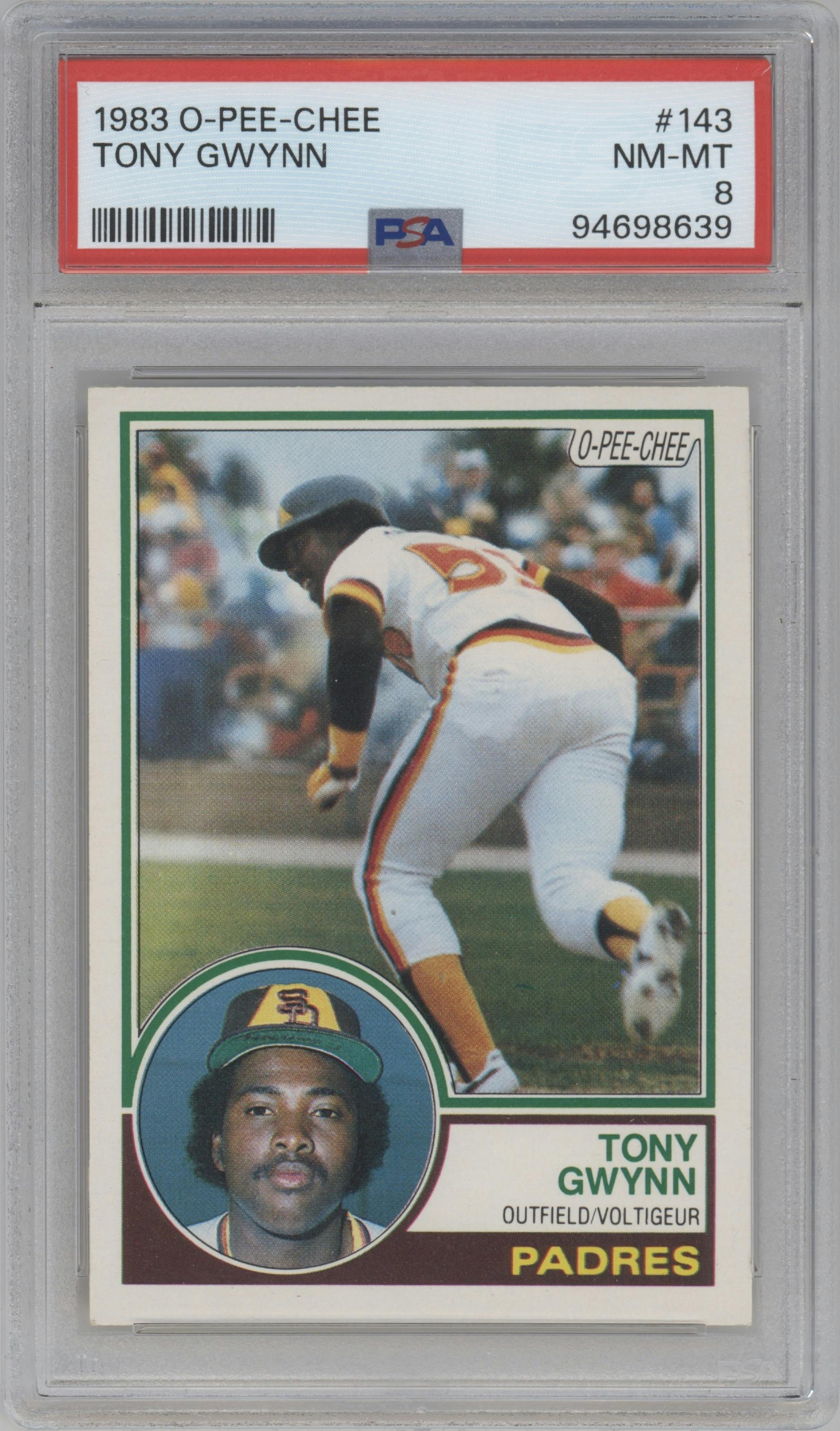 Tony Gwynn from the 1983 O-Pee-Chee set graded by PSA and given an overall grade of 8.