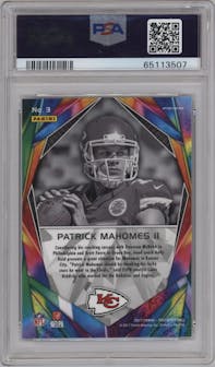 Patrick Mahomes II from the 2017 Panini Prizm set graded by PSA and given an overall grade of 10.