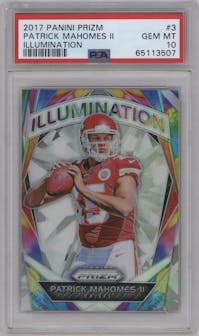 Patrick Mahomes II from the 2017 Panini Prizm set graded by PSA and given an overall grade of 10.
