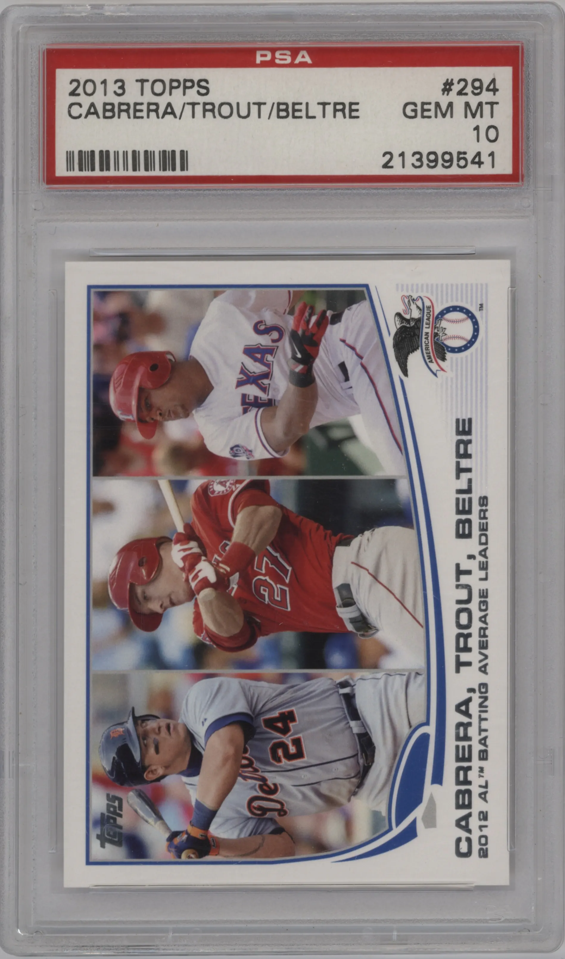 2013 Topps Miguel Cabrera/Mike Trout/Adrian Beltre #294 PSA 10