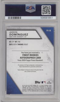 Jasson Dominguez from the 2024 Topps Finest set graded by PSA and given an overall grade of 10.