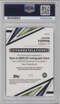 Jacob Toppin from the 2022-23 Bowman University Best set featuring a Red Lava parallel graded by PSA and given an overall grade of 10.