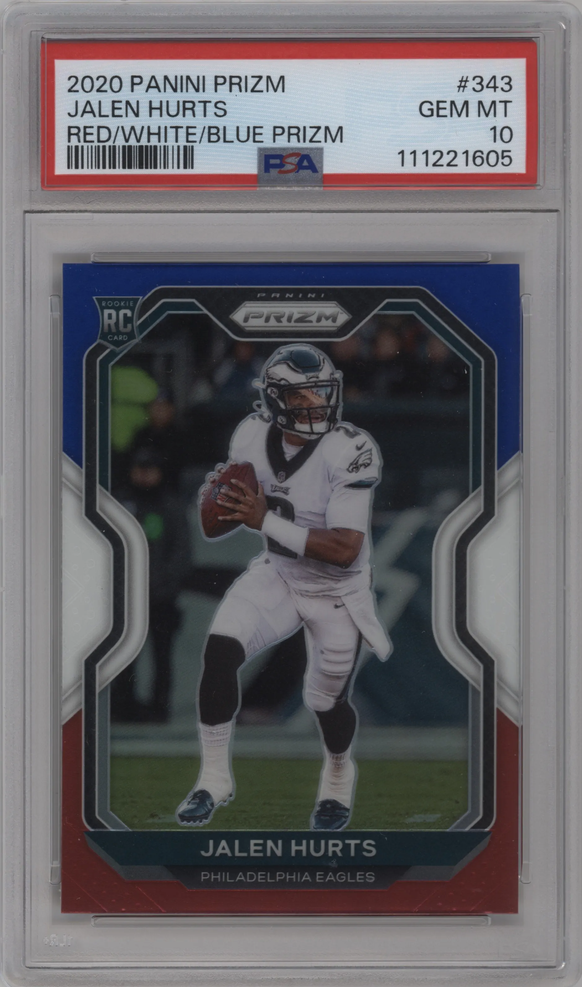 2020 Panini Prizm Jalen Hurts Red/White/Blue Prizm #343 PSA 10