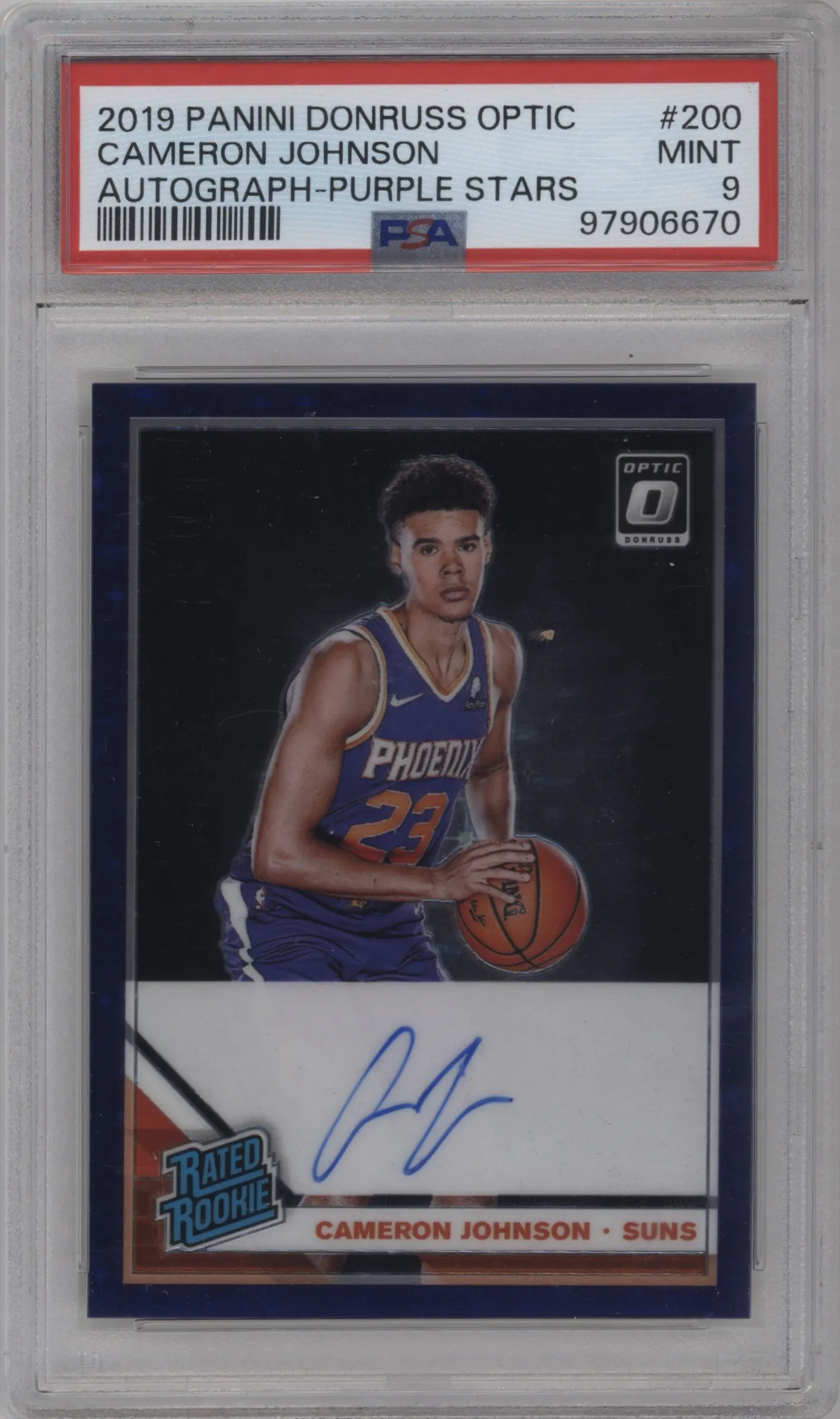 2019 Panini Donruss Optic Rated Rke.Sig. Cameron Johnson Purple Stars FOTL #200 PSA 9