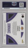 LeBron James from the 2021-22 Panini Prizm  set featuring a Green Prizm parallel graded by PSA and given an overall grade of 10.