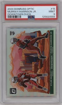 Kyler Murray/Marvin Harrison Jr. from the 2024 Donruss Optic set graded by PSA and given an overall grade of 9.