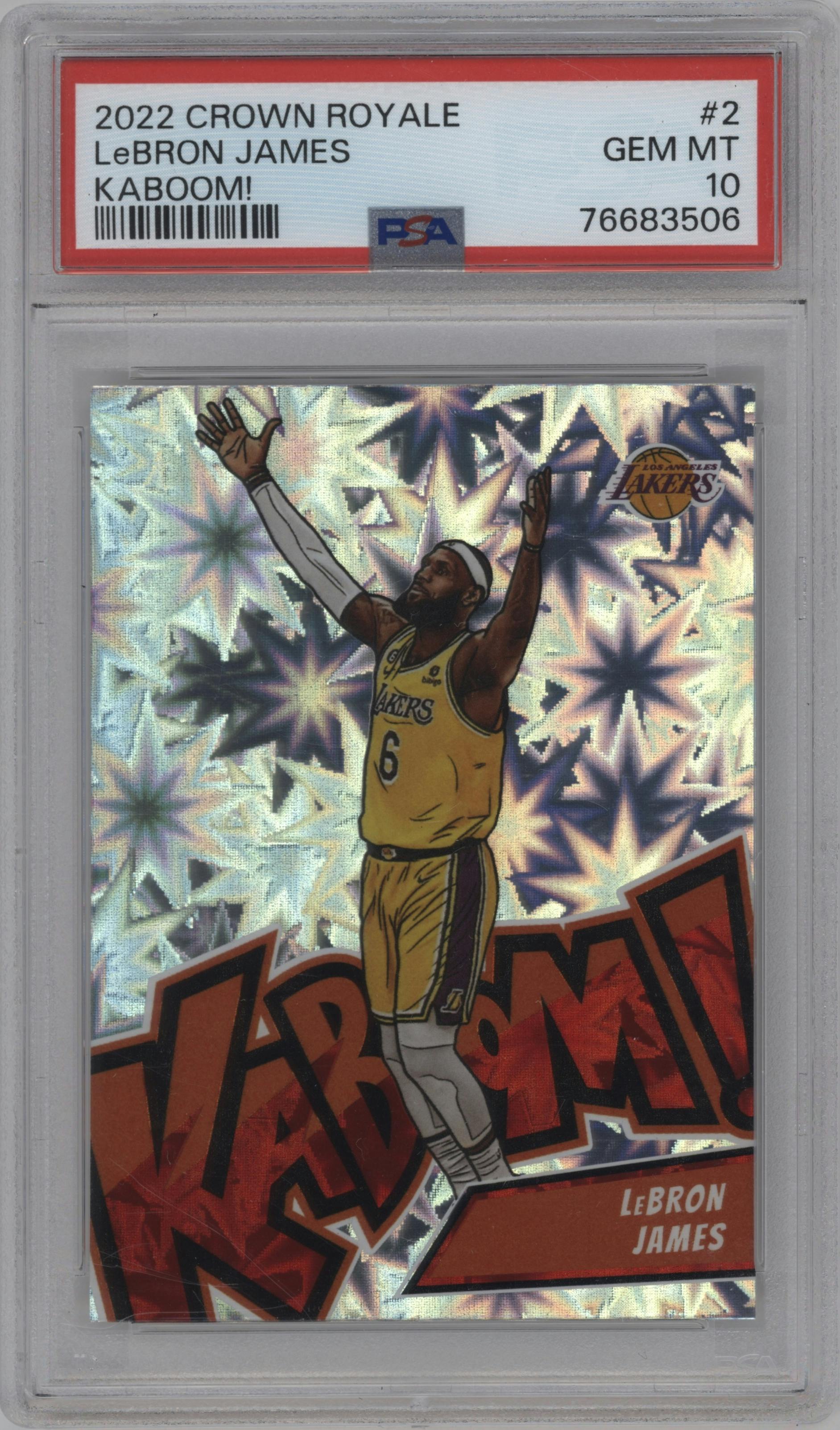 Lebron James from the 2022-23 Panini Crown Royale set graded by PSA and given an overall grade of 10.