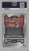Isiah Pacheco from the 2023 Panini Prizm set featuring a Orange Wave parallel graded by PSA and given an overall grade of 10.