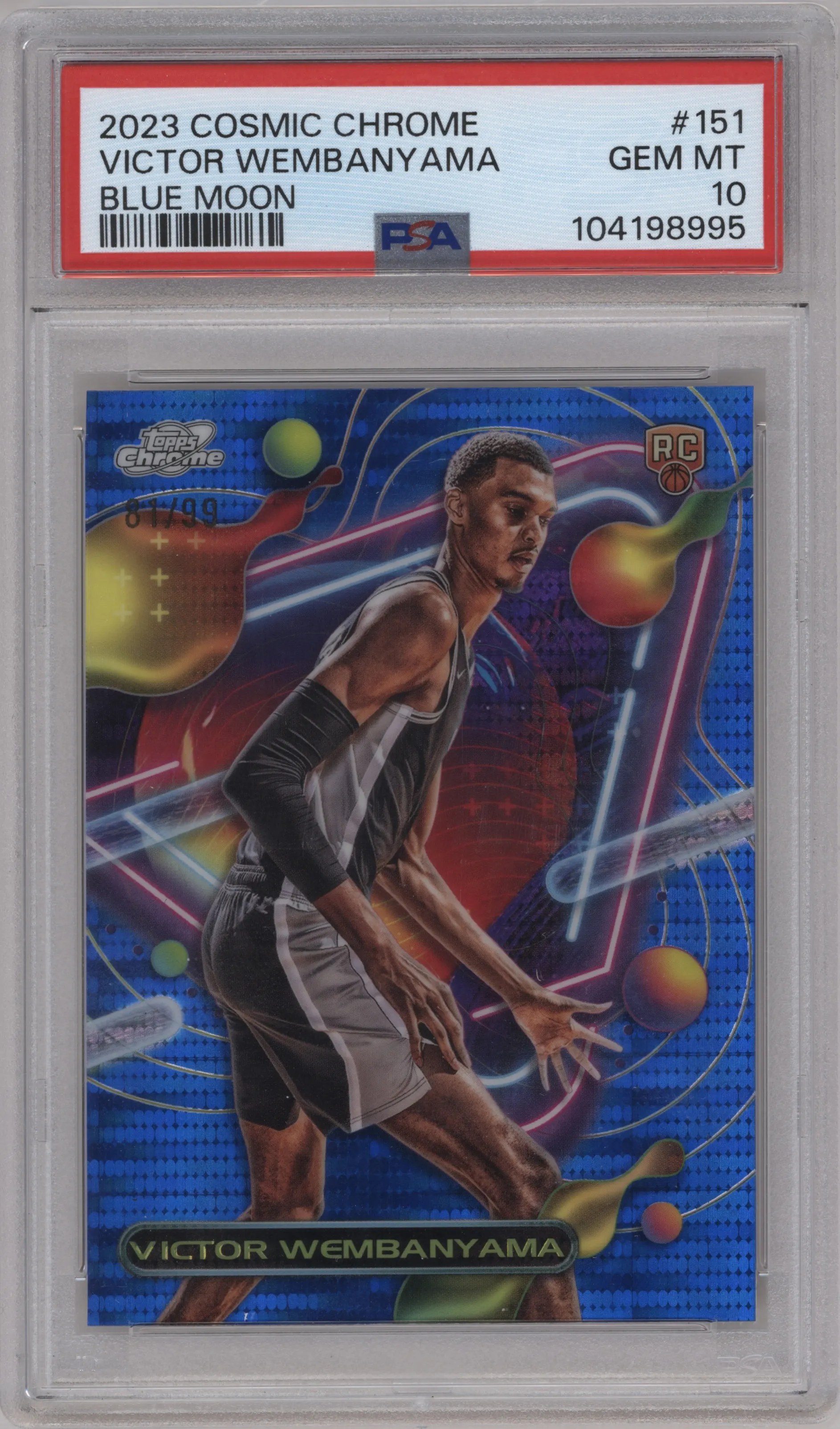 2023 Topps Chrome Cosmic Victor Wembanyama Blue Moon Refractor #151 PSA 10