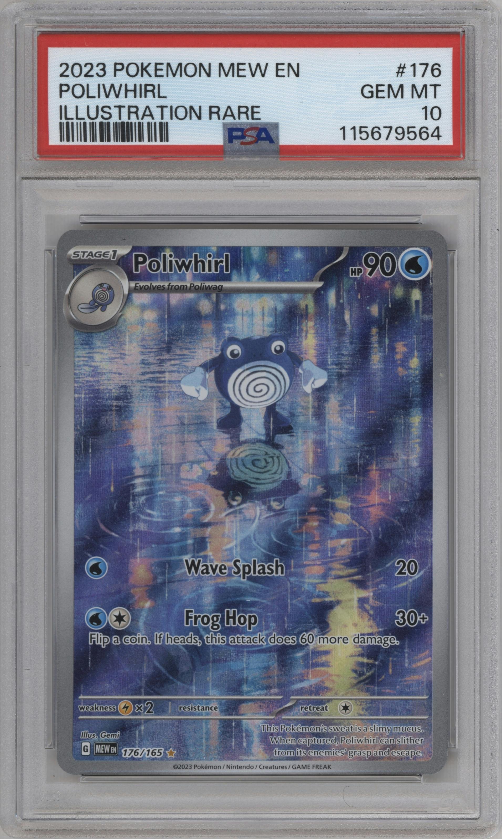 Poliwhirl from the 2023 Pokemon SV set graded by PSA and given an overall grade of 10.