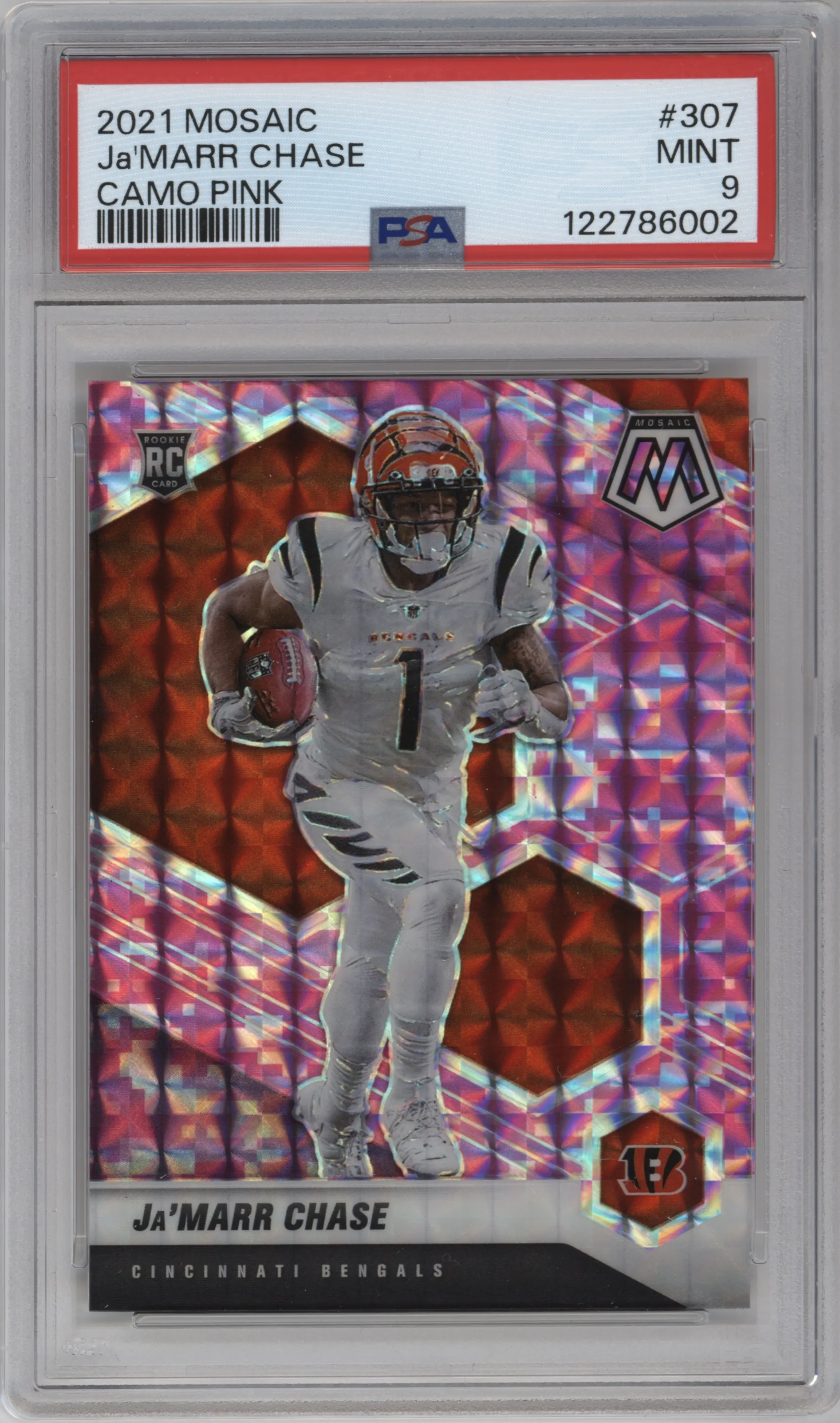2021 Panini Mosaic Ja'Marr Chase Pink Camo #307 PSA 9