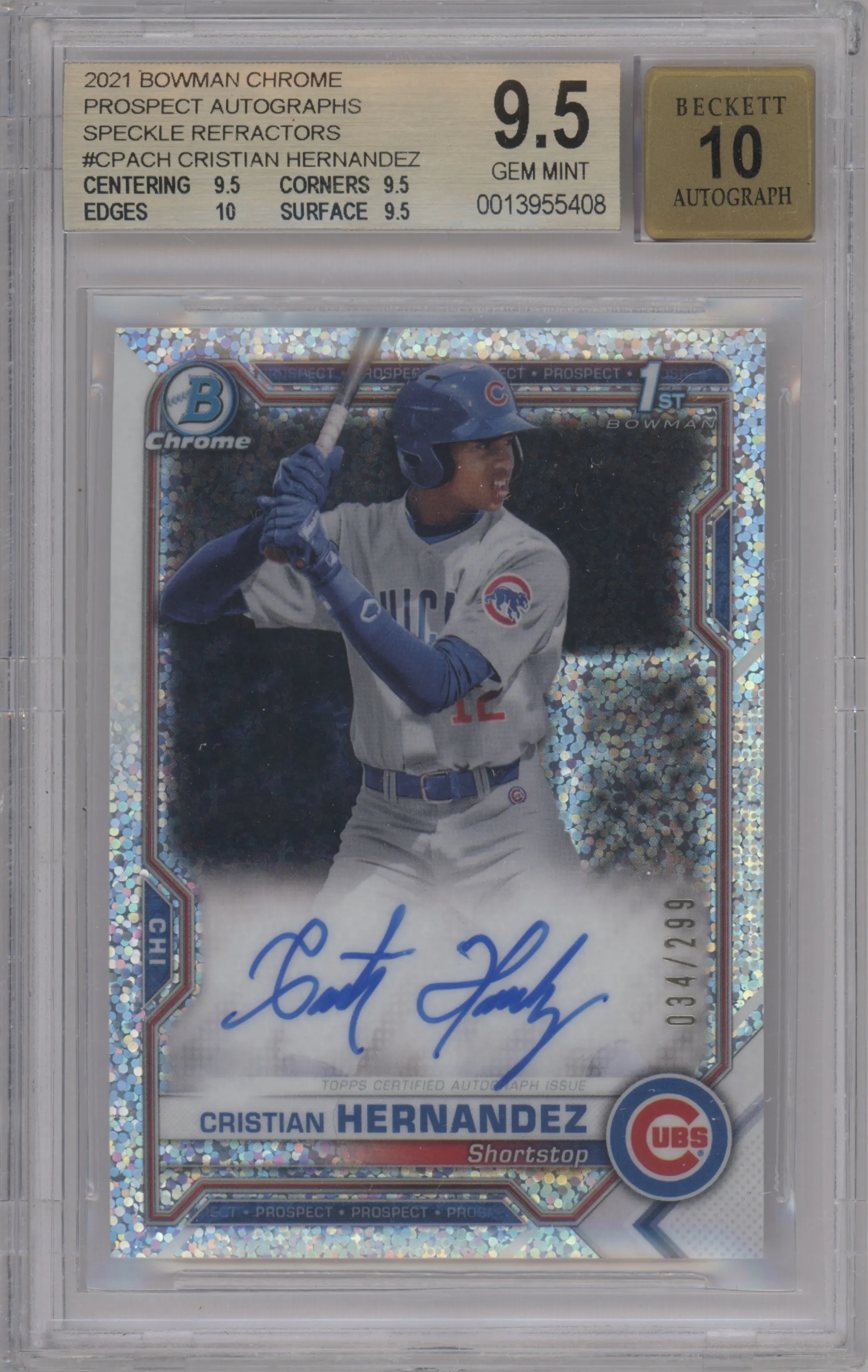 2021 Bowman Chrome Pros.Auto Cristian Hernandez Speckle Refractor #CPA-CH BGS 9.5