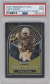 Vince Young from the 2023 Panini Prizm Draft Picks set featuring a Black Gold parallel graded by PSA and given an overall grade of 9.