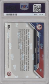 Stephen Curry/LeBron James/Kevin Durant from the 2024 Topps Now Olympics set graded by PSA and given an overall grade of 10.