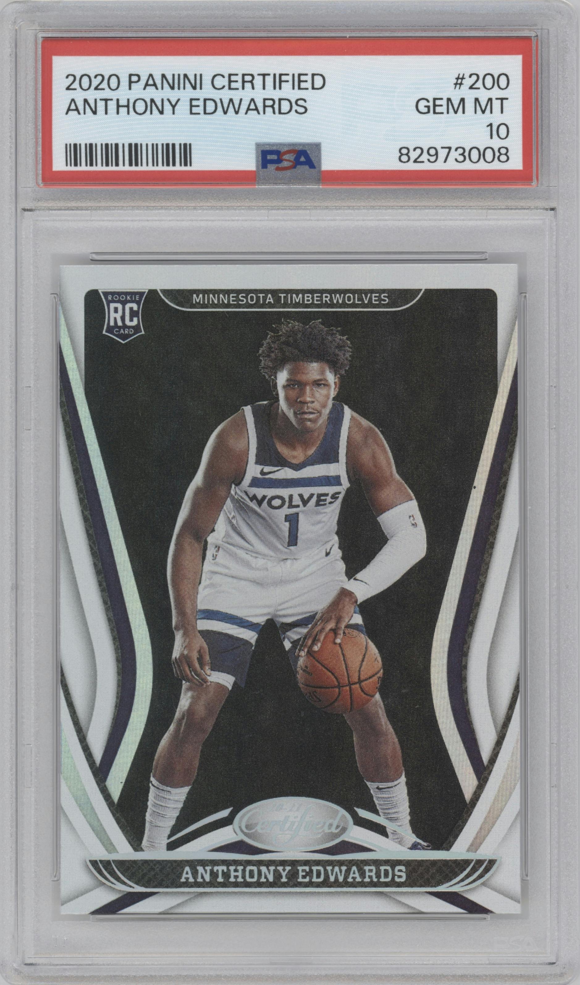Anthony Edwards from the 2020-21 Panini Certified set graded by PSA and given an overall grade of 10.