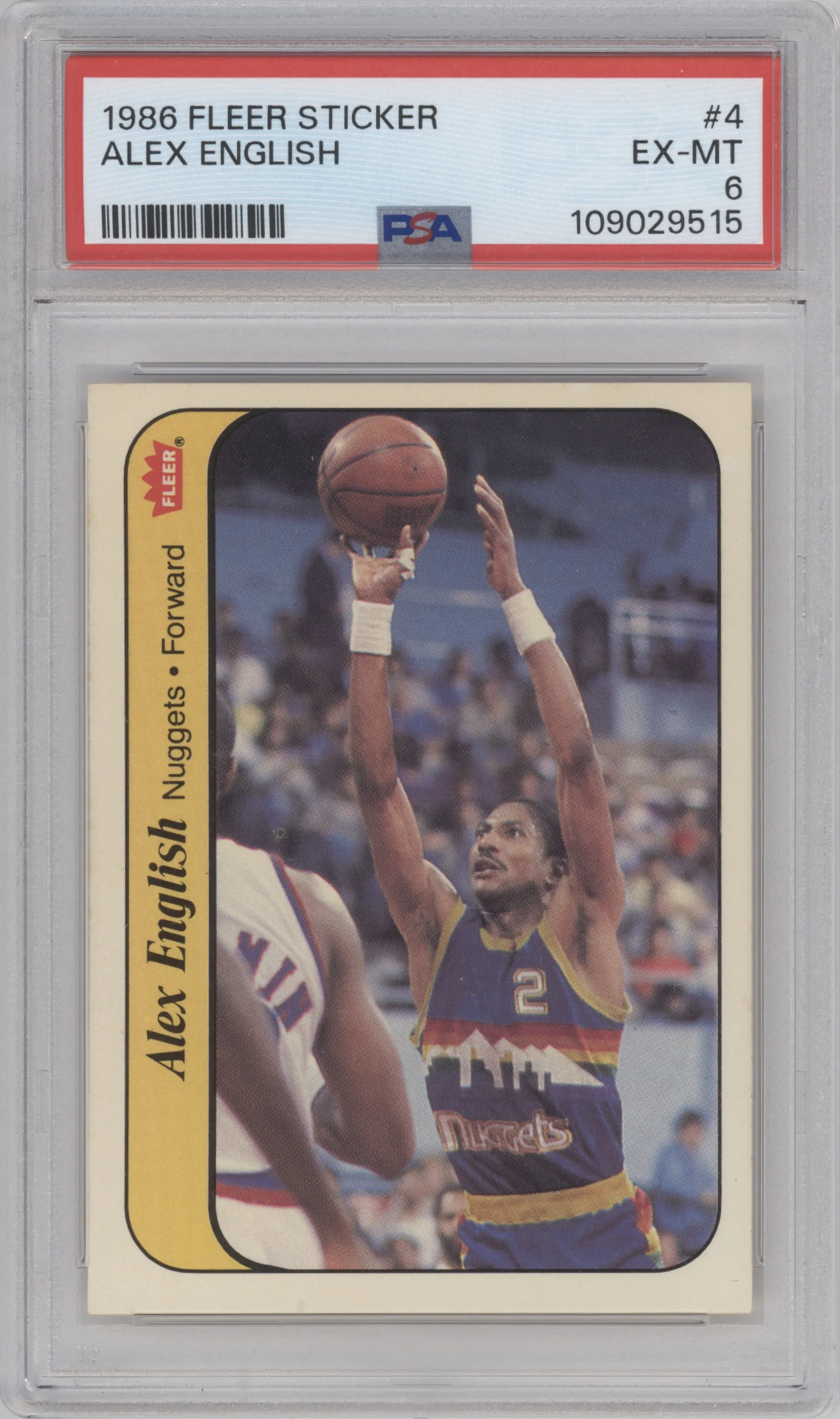 1986 Fleer Stickers Alex English #4 PSA 6