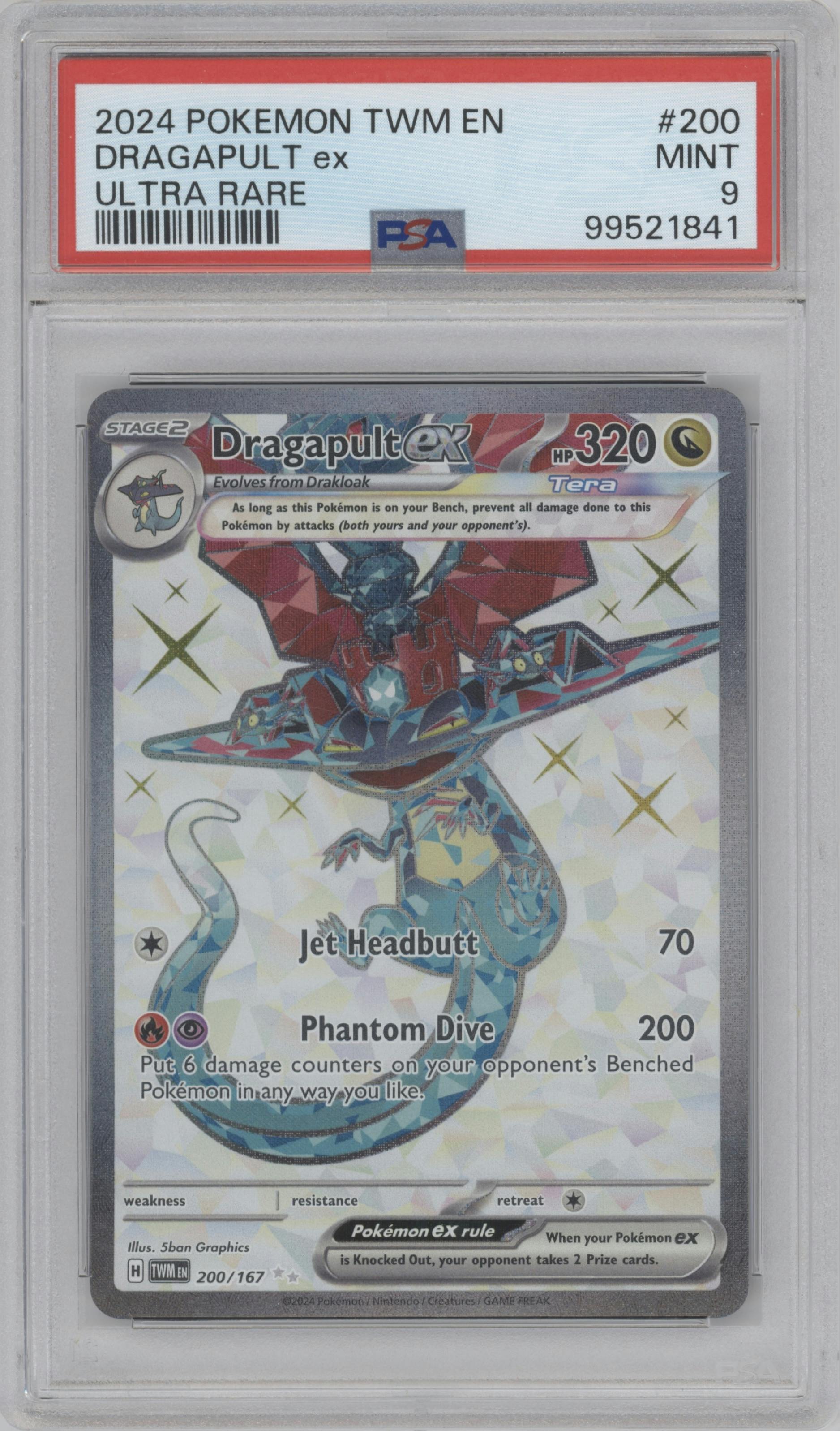 Dragapult ex from the 2024 Pokemon SV set graded by PSA and given an overall grade of 9.