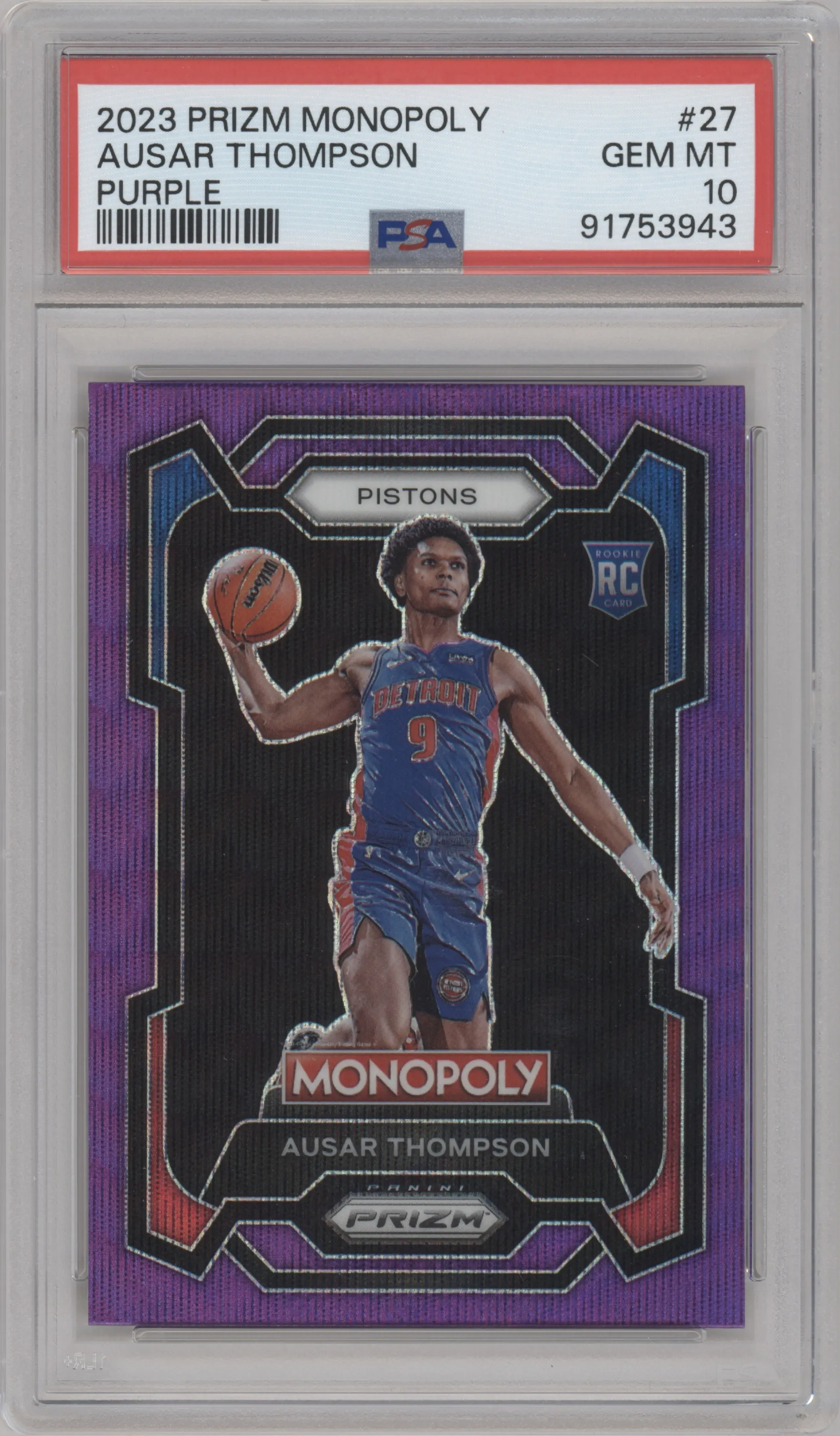 2023 Panini Prizm Monopoly Ausar Thompson Purple #27 PSA 10