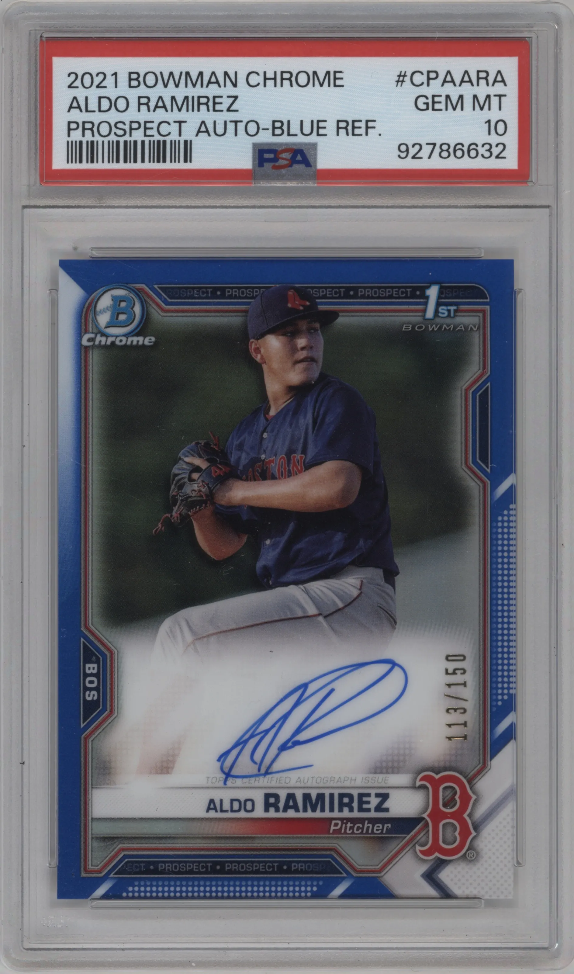 2021 Bowman Chrome Pros.Auto Aldo Ramirez Blue Refractor #CPA-ARA PSA 10