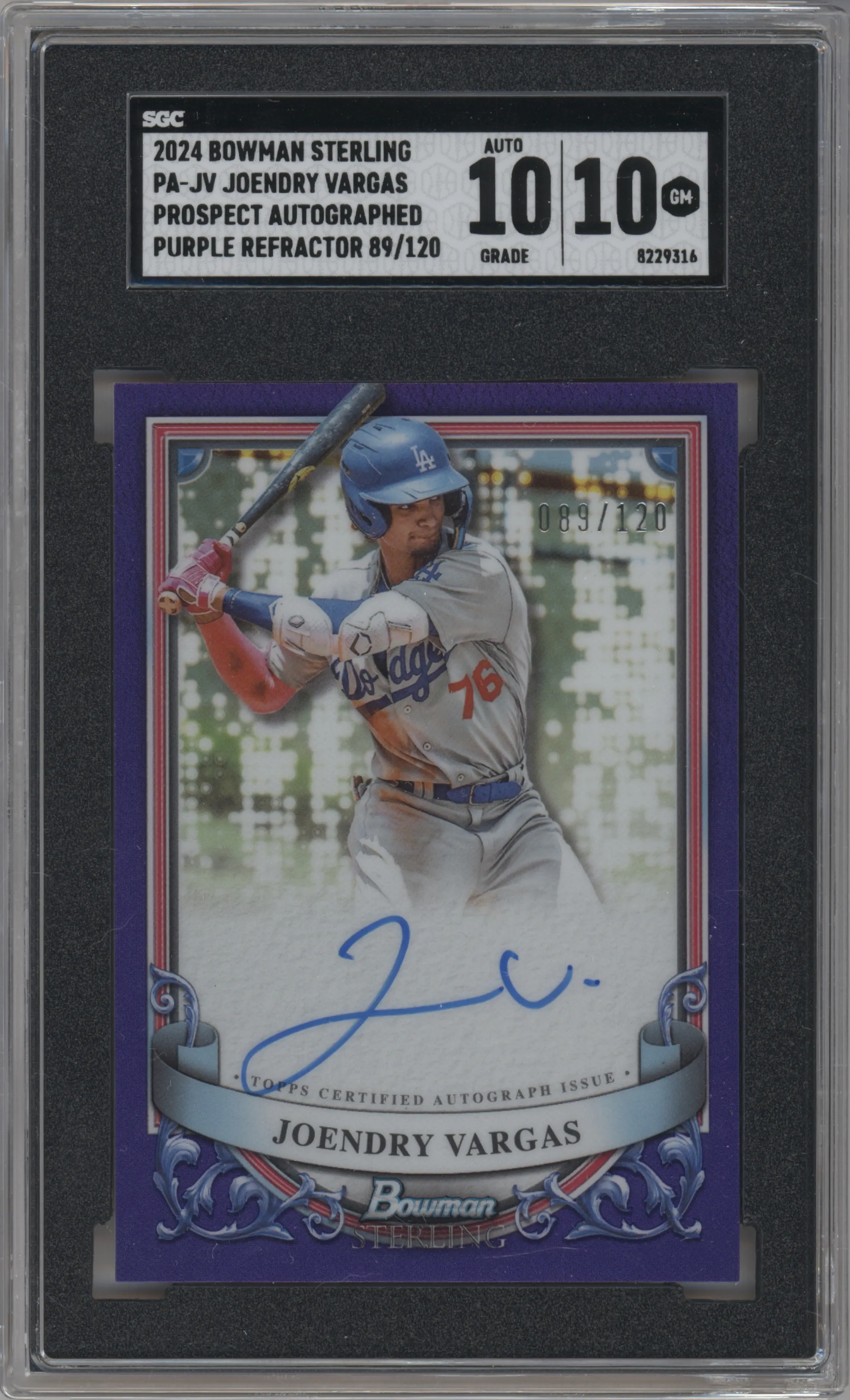 2024 Bowman Sterling Pros.Auto Joendry Vargas Purple Refractor SGC 10