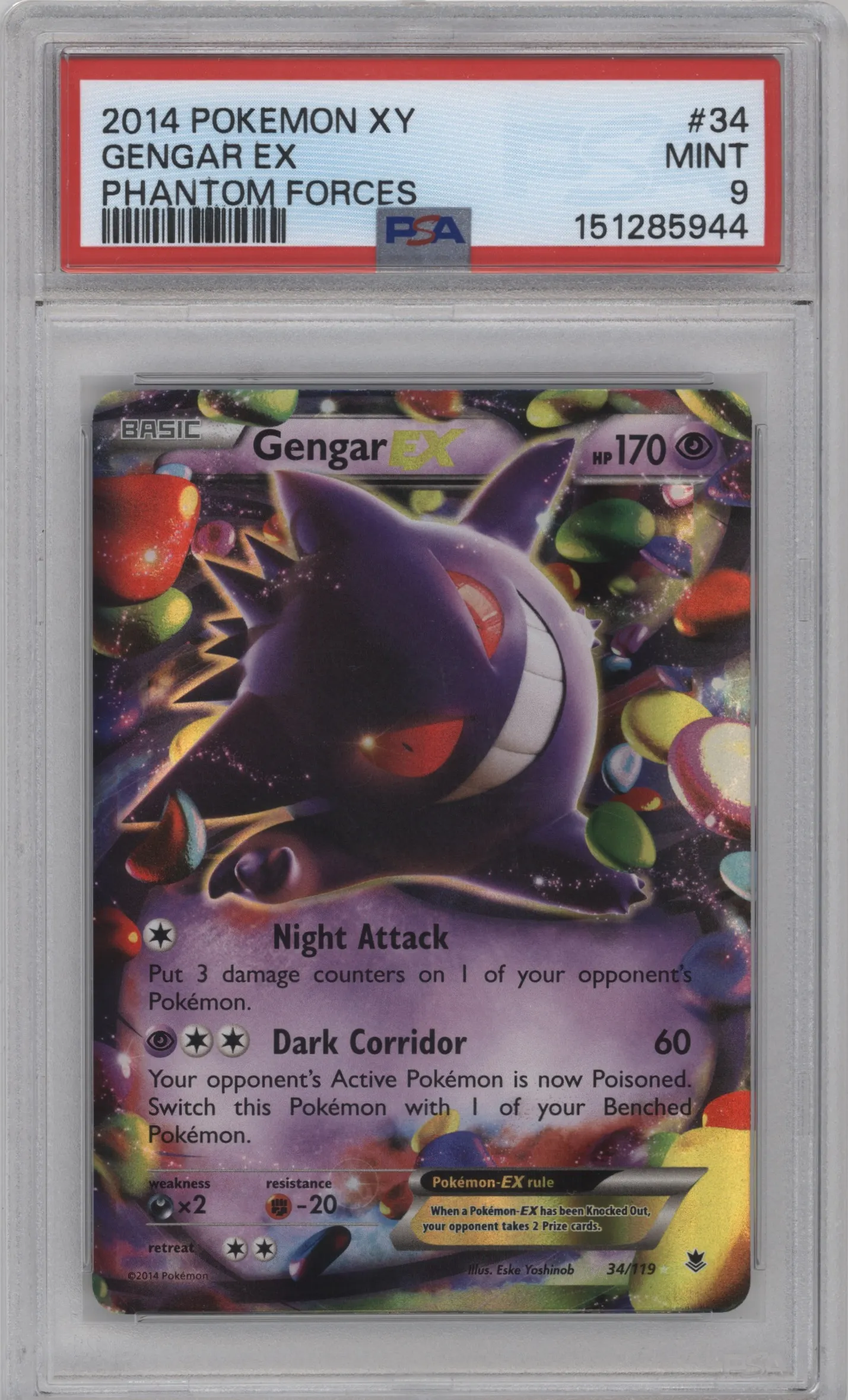 2014 Pokemon XY Phantom Forces Gengar EX #34 PSA 9