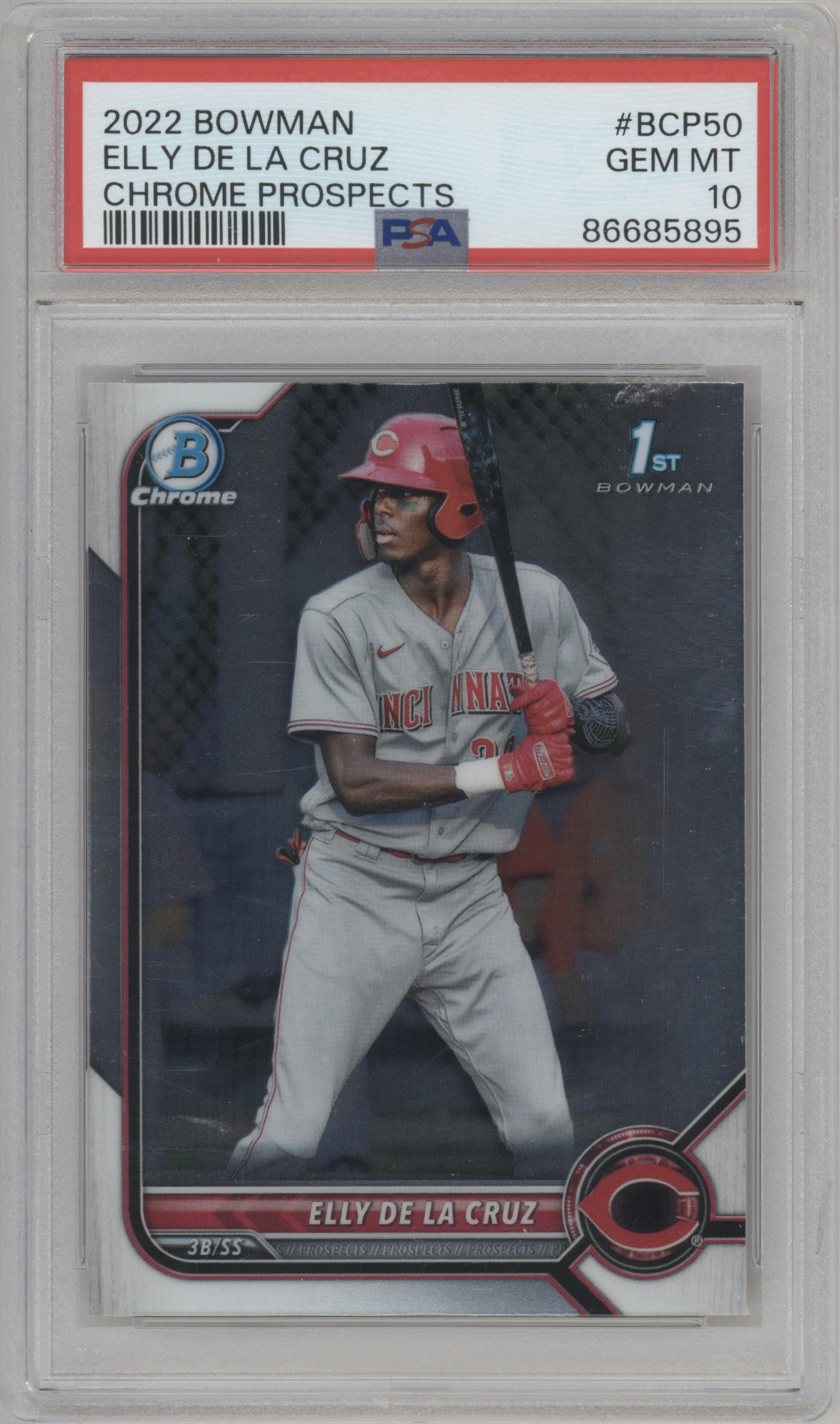Elly De La Cruz from the 2022 Bowman set graded by PSA and given an overall grade of 10.