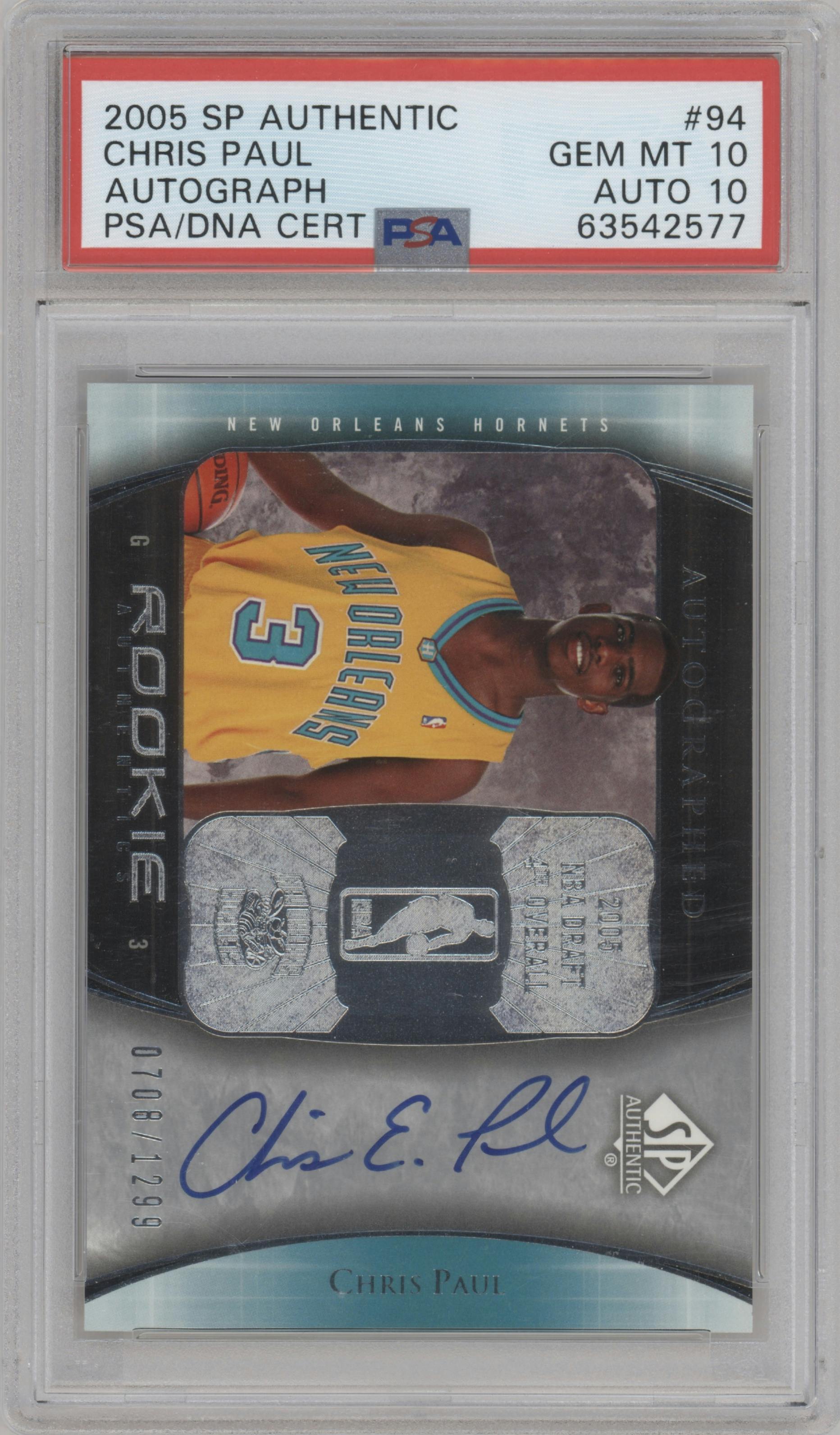 Chris Paul from the 2005-06 SP Authentic set graded by PSA and given an overall grade of 10.