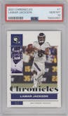 Lamar Jackson from the 2021 Panini Chronicles set graded by PSA and given an overall grade of 10.