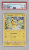 Pikachu from the 2019 Pokemon S&M  set graded by PSA and given an overall grade of 10.