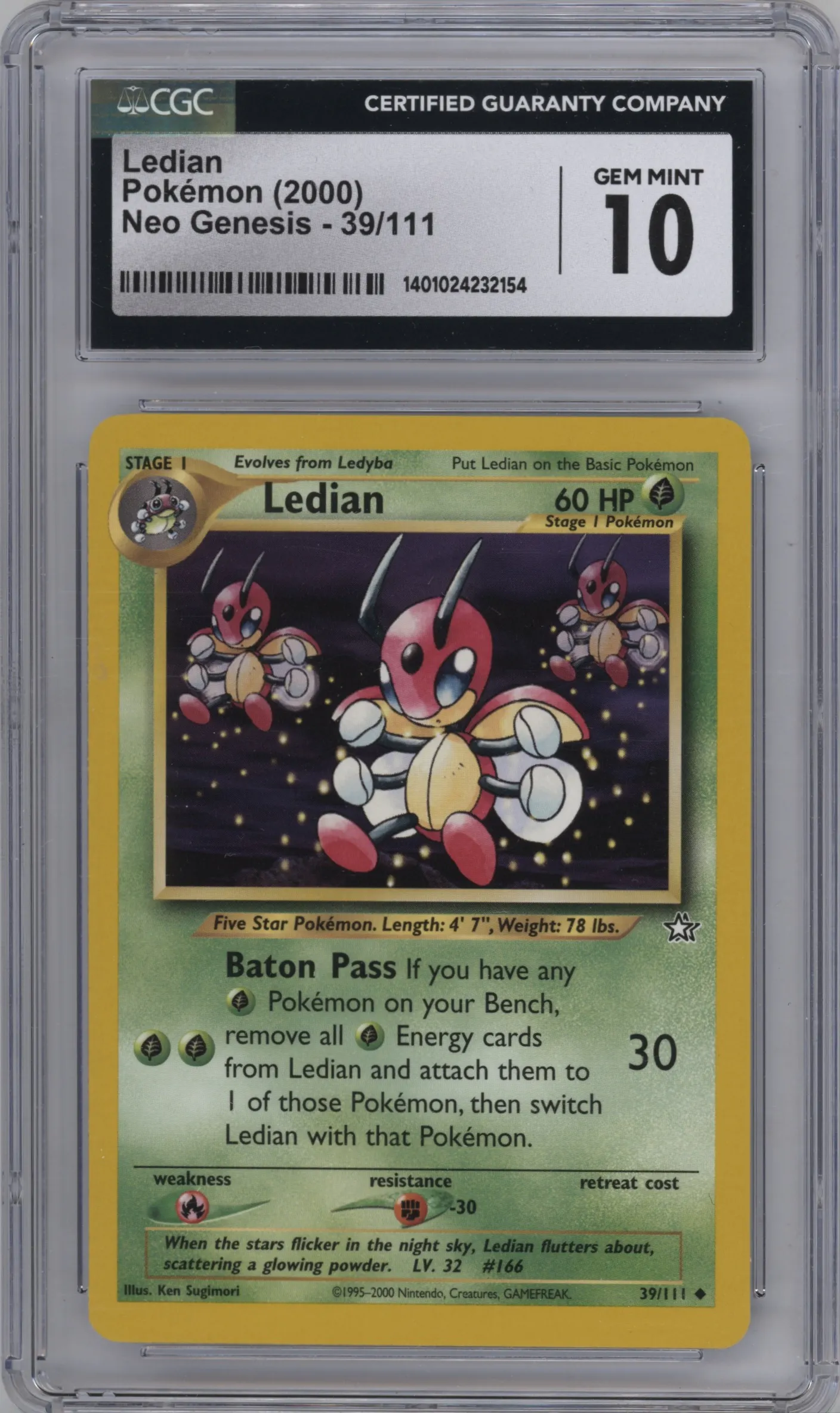 2000 Pokemon Neo Genesis Ledian #39 CGC 10