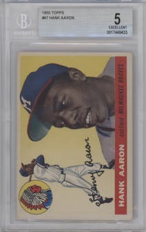 Hank Aaron from the 1955 Topps set graded by Beckett and given an overall grade of 5.