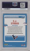 C.J. Stroud from the 2023 Panini Donruss set featuring a Red & Green parallel graded by PSA and given an overall grade of 10.