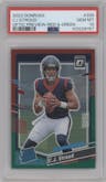 C.J. Stroud from the 2023 Panini Donruss set featuring a Red & Green parallel graded by PSA and given an overall grade of 10.
