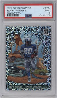 Barry Sanders  from the 2021 Panini Donruss Optic set graded by PSA and given an overall grade of 9.