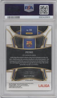 Pedri from the 2023-24 Panini Select La Liga set featuring a Zebra parallel graded by PSA and given an overall grade of 10.