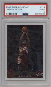LeBron James from the 2003-04 Topps Chrome set graded by PSA and given an overall grade of 9.