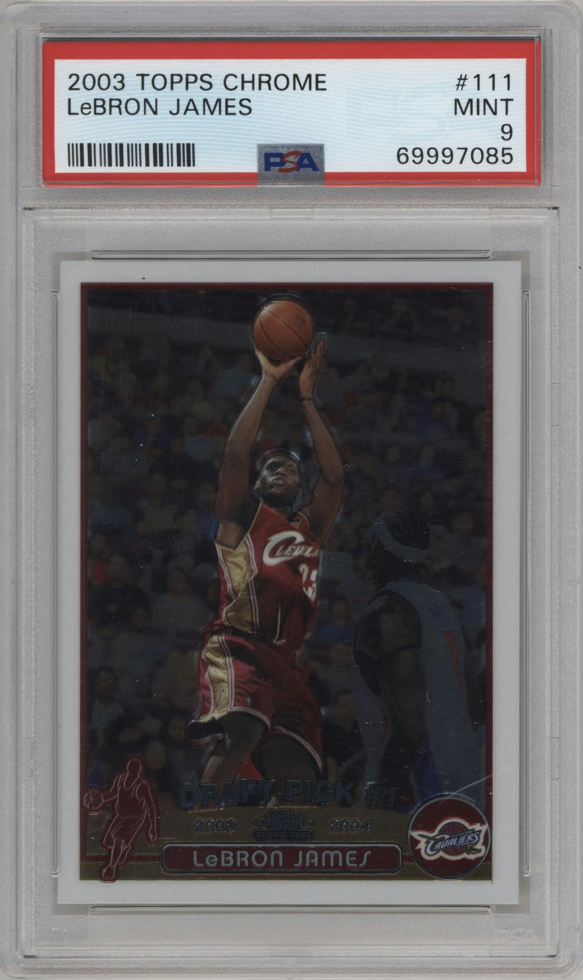 LeBron James from the 2003-04 Topps Chrome set graded by PSA and given an overall grade of 9.