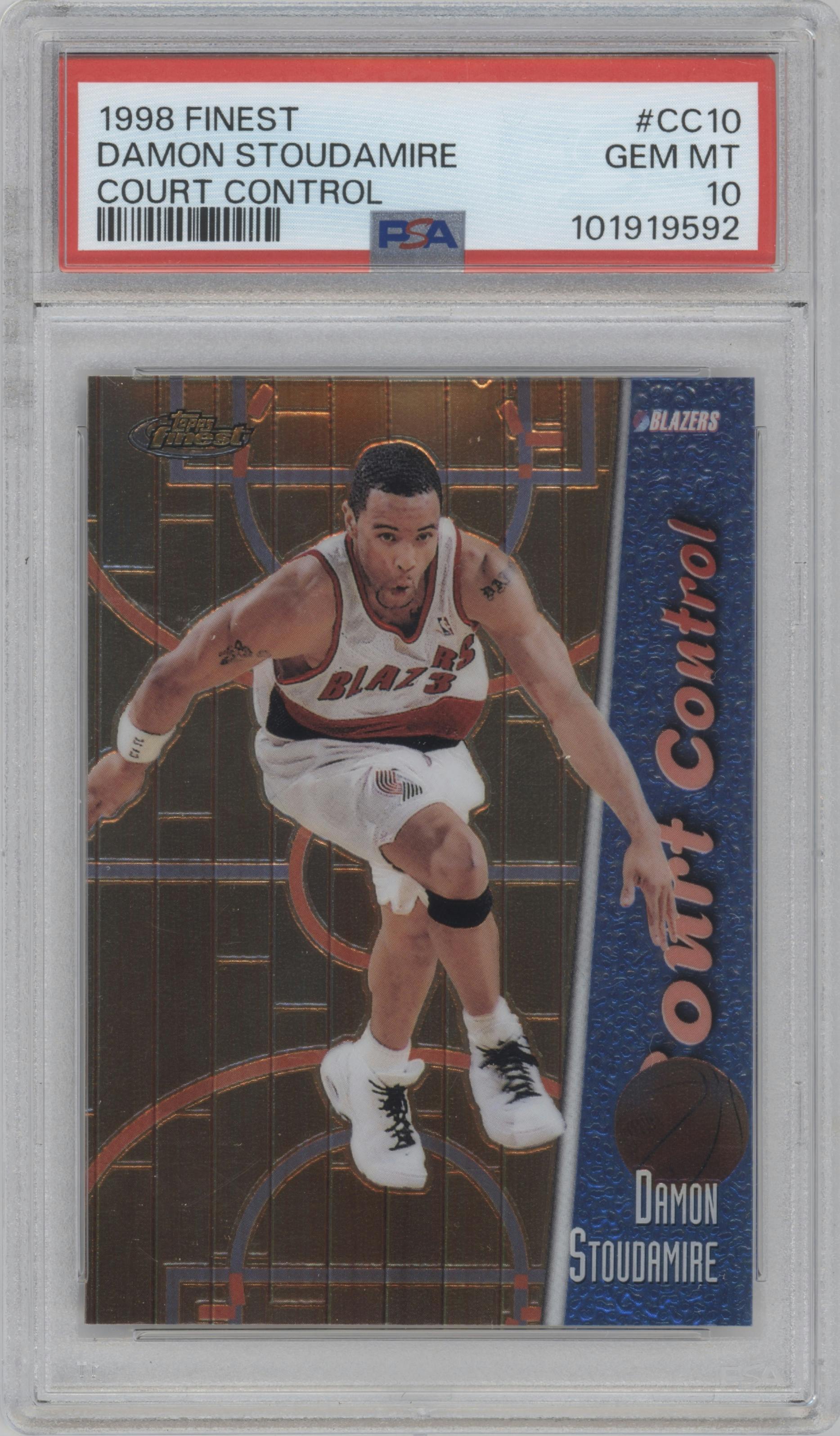 Damon Stoudamire from the 1998-99 Topps Finest set graded by PSA and given an overall grade of 10.