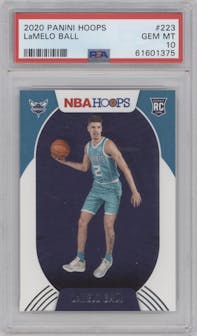 LaMelo Ball from the 2020-21 Panini NBA Hoops set graded by PSA and given an overall grade of 10.