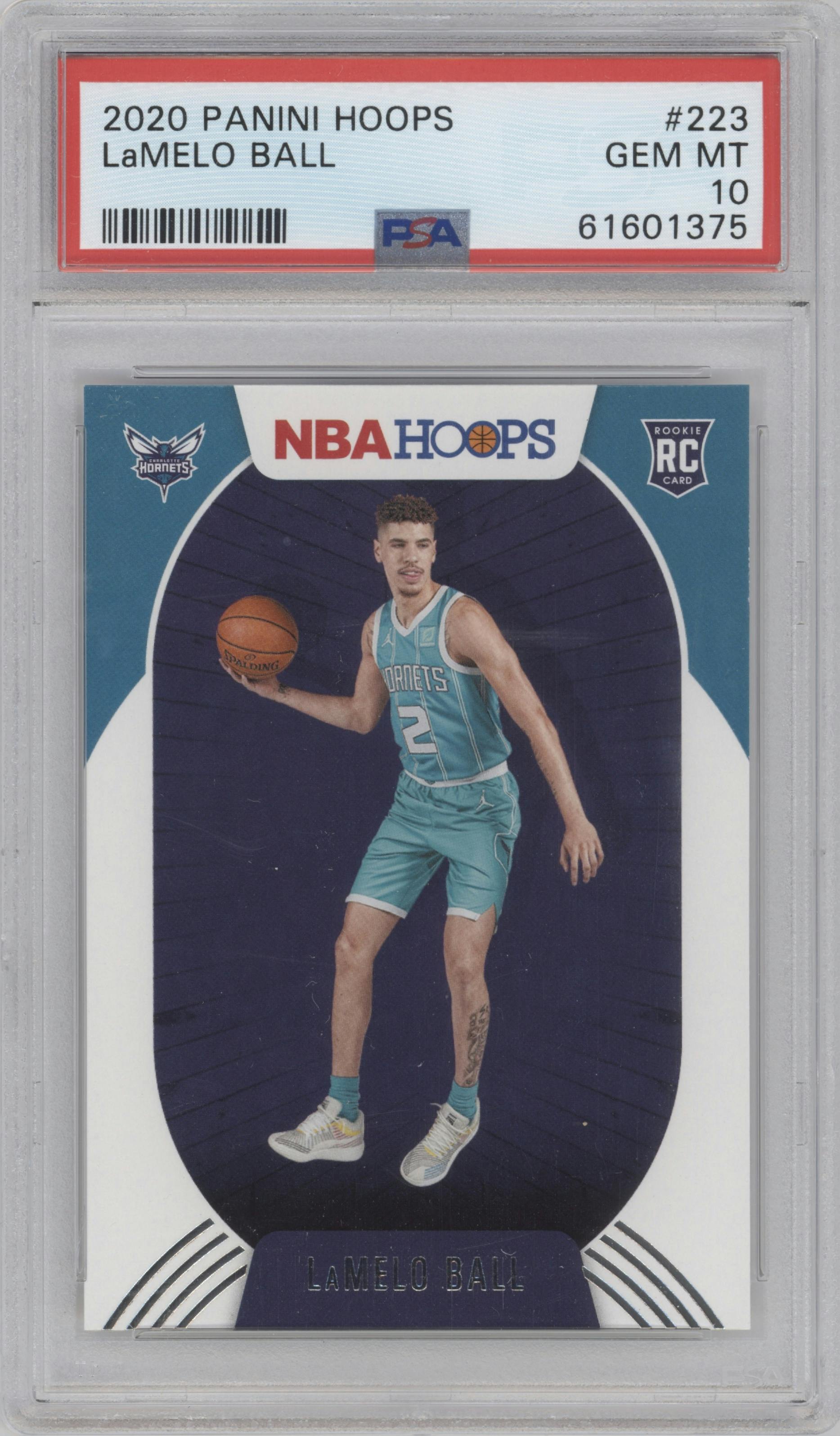 LaMelo Ball from the 2020-21 Panini NBA Hoops set graded by PSA and given an overall grade of 10.