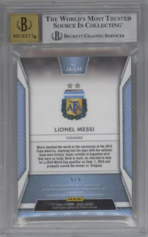 Lionel Messi from the 2016-17 Panini Select set featuring a Gold parallel graded by Beckett and given an overall grade of 9.