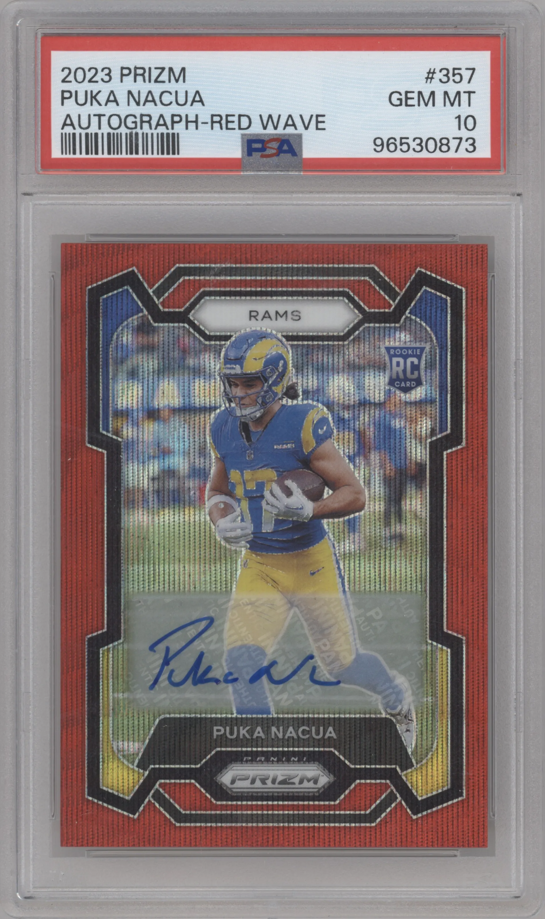 2023 Panini Prizm Rke.Auto Puka Nacua Red Wave #357 PSA 10