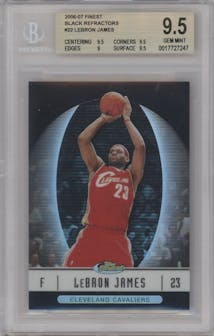 LeBron James from the 2006-07 Topps Finest set featuring a Black Refractor parallel graded by Beckett and given an overall grade of 9.5.