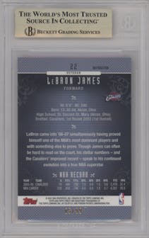 LeBron James from the 2006-07 Topps Finest set featuring a Black Refractor parallel graded by Beckett and given an overall grade of 9.5.