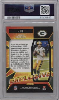 Aaron Rodgers from the 2021 Panini Absolute set featuring a Gold parallel graded by PSA and given an overall grade of 9.