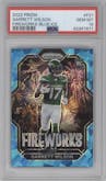 Garrett Wilson from the 2022 Panini Prizm set featuring a Blue Ice parallel graded by PSA and given an overall grade of 10.