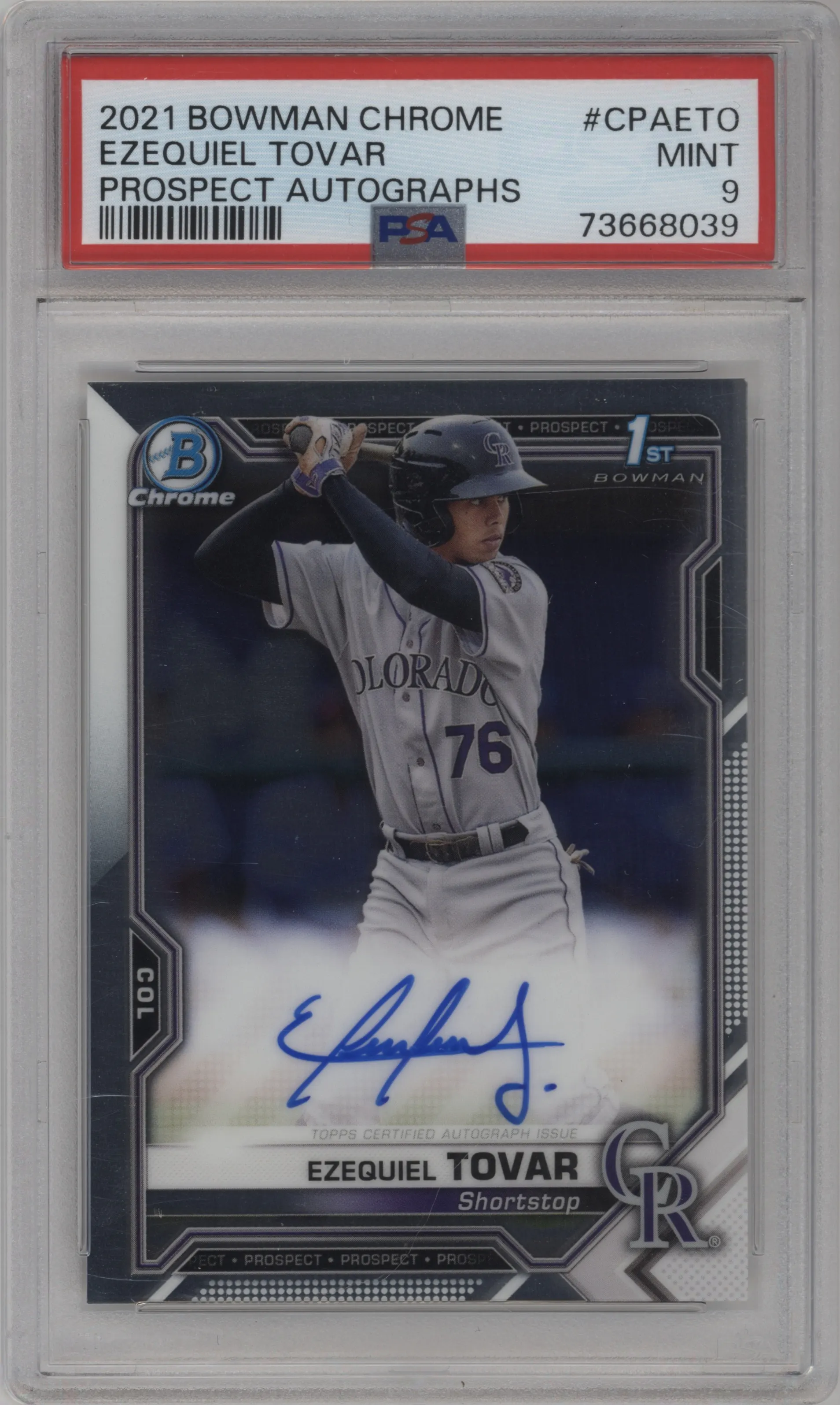 2021 Bowman Chrome Pros.Auto Ezequiel Tovar #CPA-ETO PSA 9