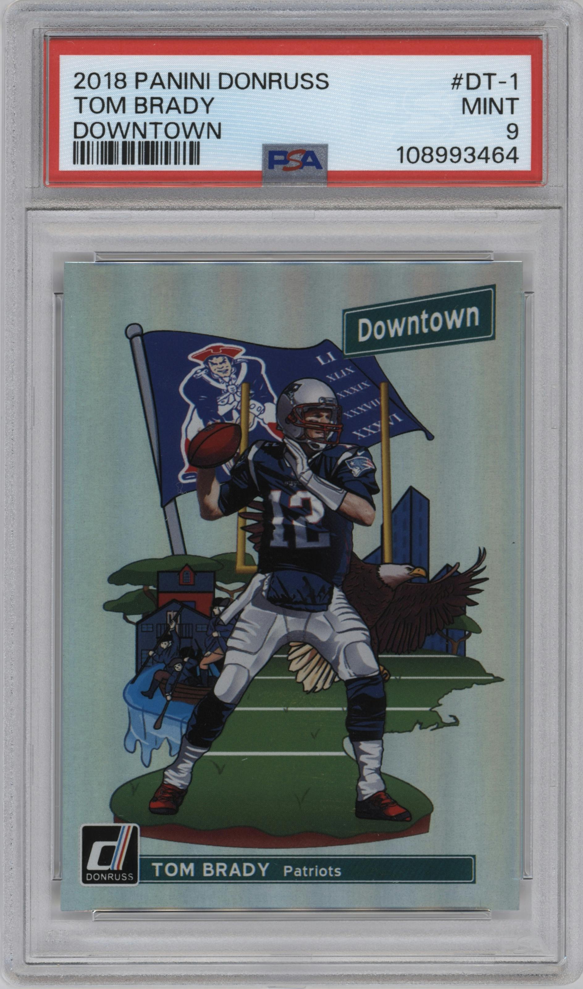 Tom Brady from the 2018 Panini Donruss set graded by PSA and given an overall grade of 9.